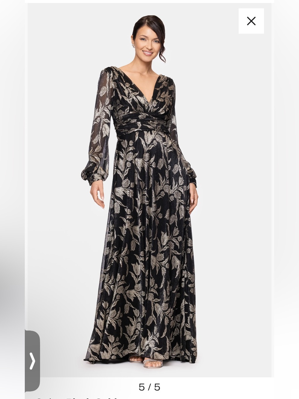 Betsy & Adam Black and Gold Floral Long-Sleeve Dress - Picture 3 of 11